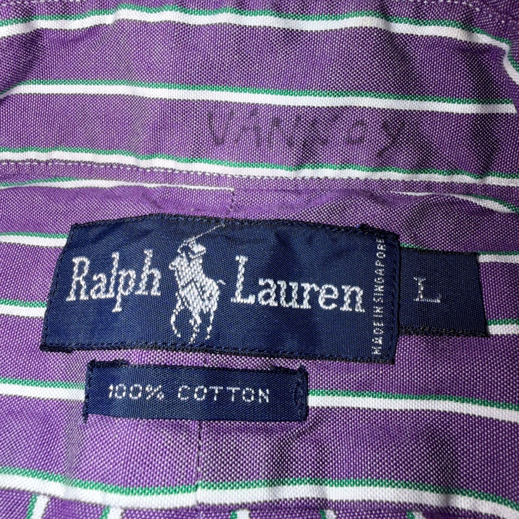 Polo Ralph Lauren VINTAGE Polo Ralph Lauren Shirt Mens Small Purple Poplin Cotton Striped Preppy Button-Up Collared Long Sleeve Regular Size US L / EU 52-54 / 3 - 6 Thumbnail