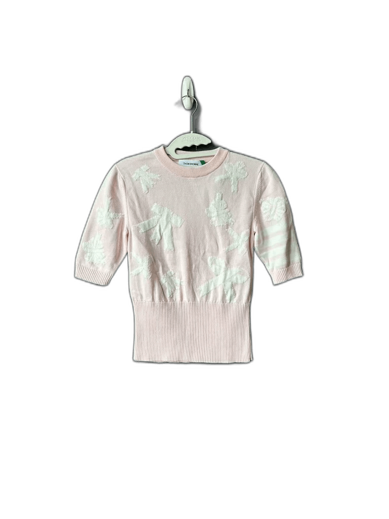 Thom Browne Pink Bow Knit Short Sleeve Top