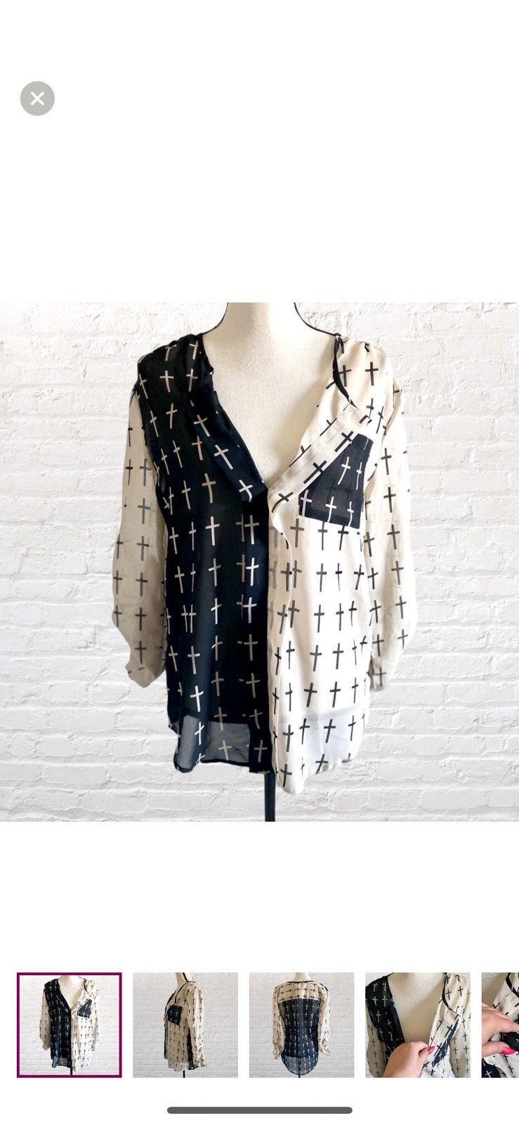 Other DEEP PLUNGE CROSS PRINT PULLOVER BLOUSE TOP Size M / US 6-8 / IT 42-44 - 1 Thumbnail