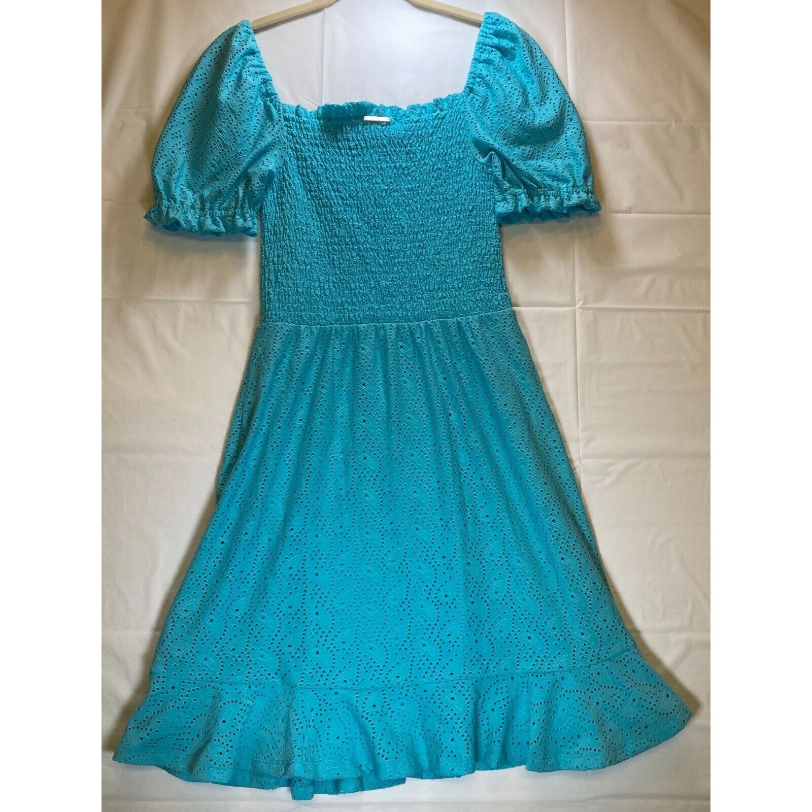 Michael Kors MICHAEL KORS Womens Aqua Peasant Dress Pouf Sleeve Dress S Size S / US 4 / IT 40 - 6 Thumbnail