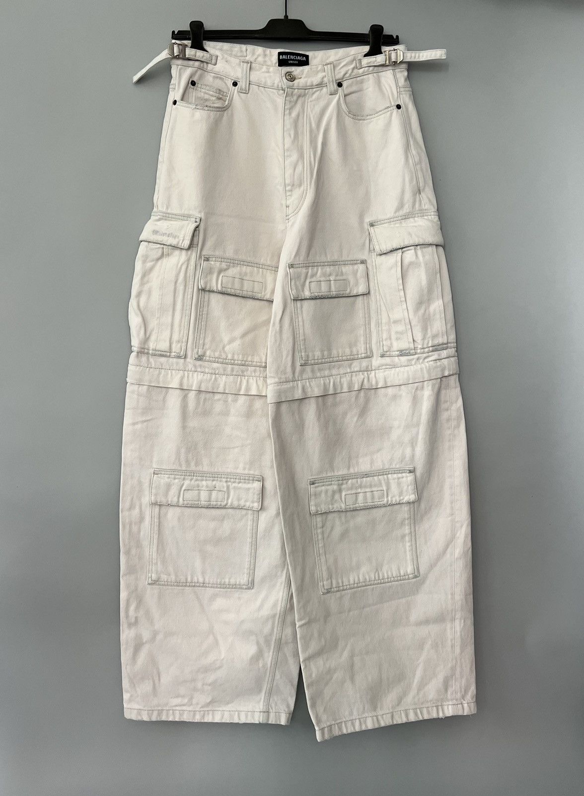 Image of Balenciaga Denim Twill Baggy Cargo Pants in White, Men's (Size 30)