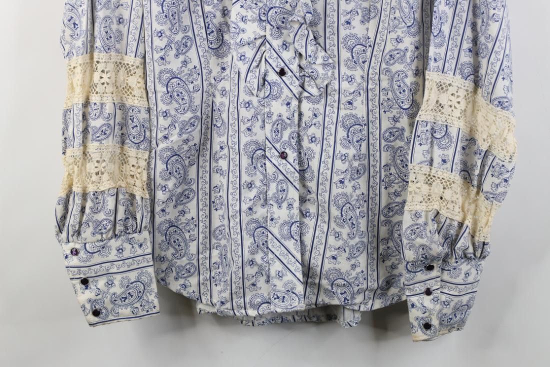 Vintage Vintage 70s Western Country Lace Paisley Ruffled Snap Shirt Size XS / US 0-2 / IT 36-38 - 3 Thumbnail