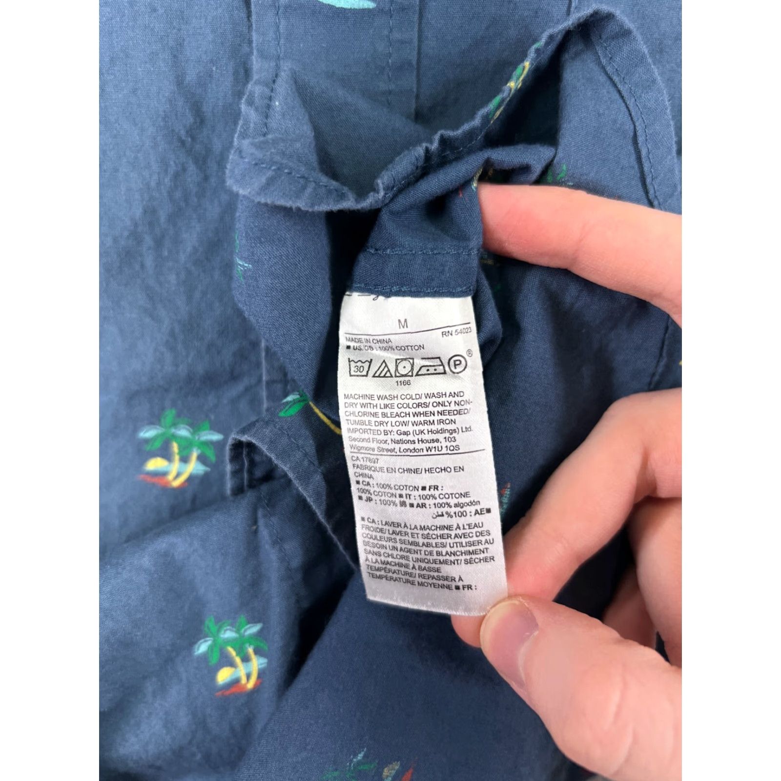 Gap Gap Button-Up Shirt Mens Medium Blue Palm Tree All Over Print AOP 100% Cotton Casual Workwear Col Size US M / EU 48-50 / 2 - 4 Thumbnail