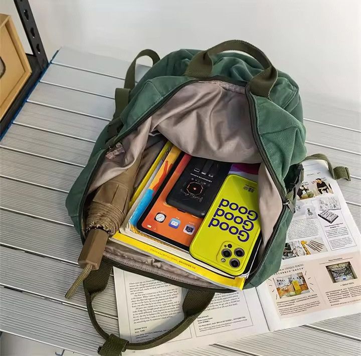 The Unbranded Brand Vintage Green Canvas Backpack Size ONE SIZE - 3 Thumbnail