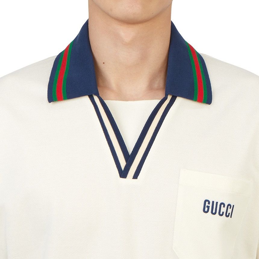 Gucci Gucci Ecru Web Collar Polo Shirt Size US XXL / EU 58 / 5 - 5 Thumbnail