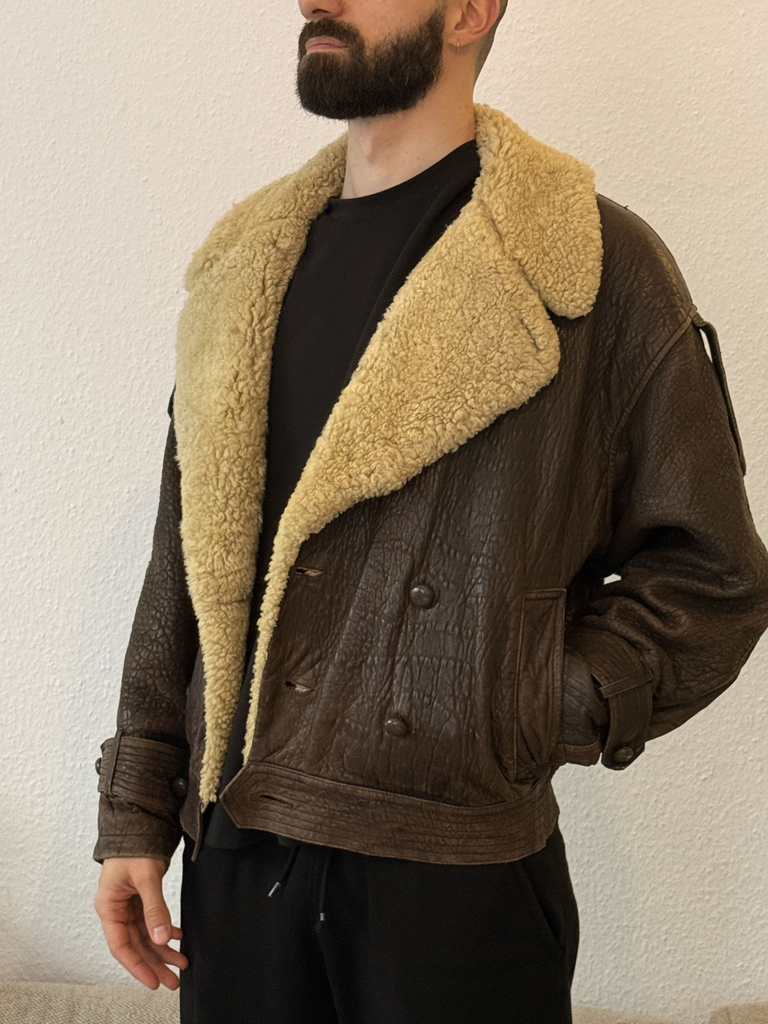 Yves Saint Laurent Vintage YSL Leather Shearling Aviator Bomber Jacket 70s/80s Size US M / EU 48-50 / 2 - 3 Thumbnail