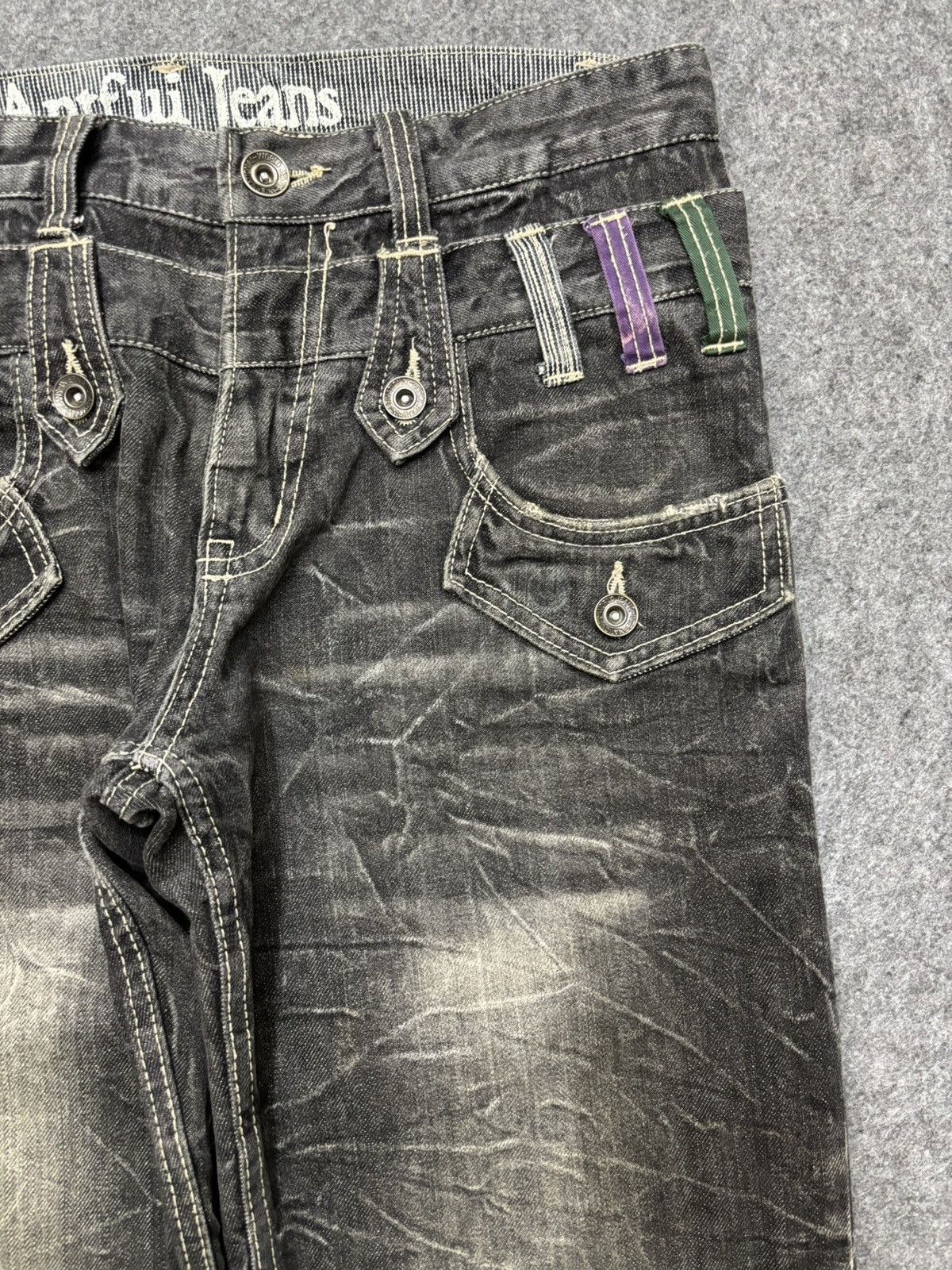 Japanese Brand 💥Cracked Fades💥Antfui Double Waist Black Wash Denim F642 Size US 32 / EU 48 - 5 Thumbnail