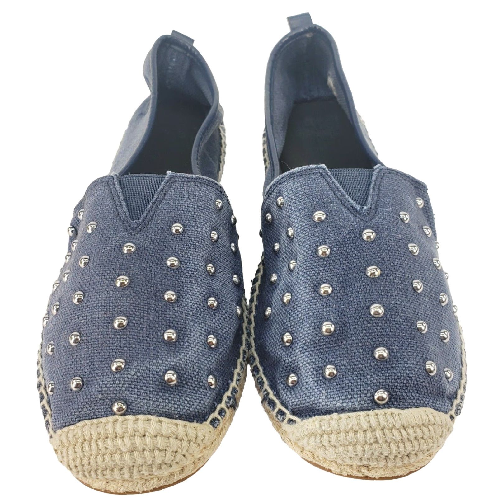 Michael Kors VINTAGE? Michael Kors Women's Denim Espadrille Flats 6.5 Blue Denim Flat Cushioned Studded Silver Beads Shoes Womens Size US 7 / IT 37 - 3 Thumbnail