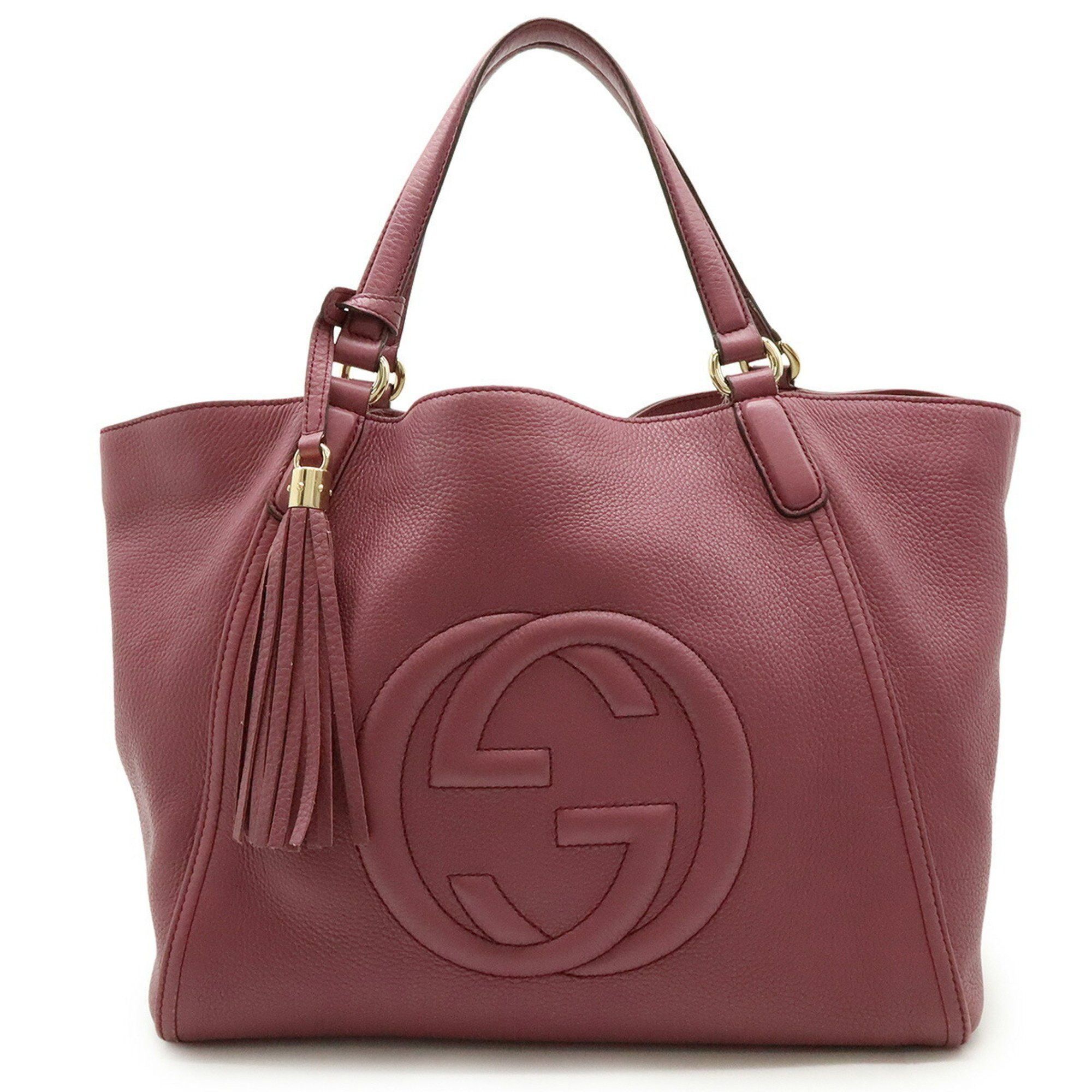 GUCCI Soho Cellarius Tote Bag Shoulder Tassel Leather Pink Purple 282309
