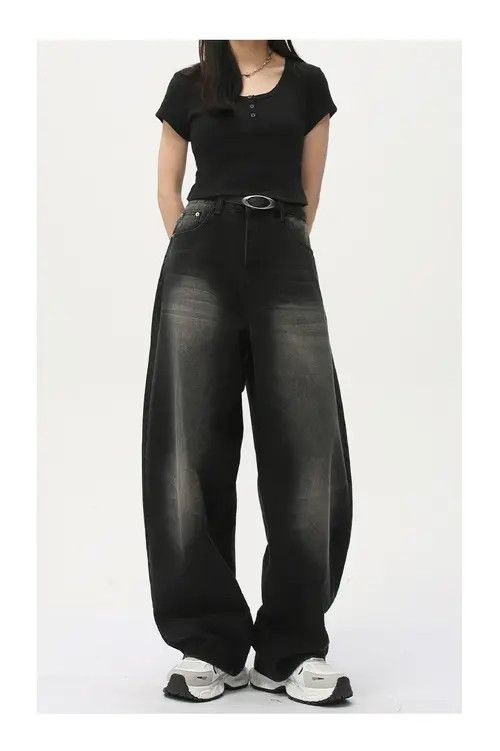 Jean Japanese distressed wide-leg scimitar all-match washed jeans Size US 32 / EU 48 - 1 Thumbnail