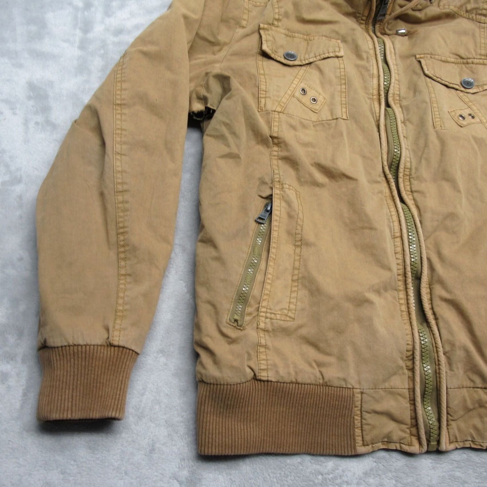BKE BKE Jacket Mens Large Khaki Full Zip Hooded Sherpa Fleece Lined Pockets Canvas Cotton Utility Jacket Size US L / EU 52-54 / 3 - 5 Thumbnail