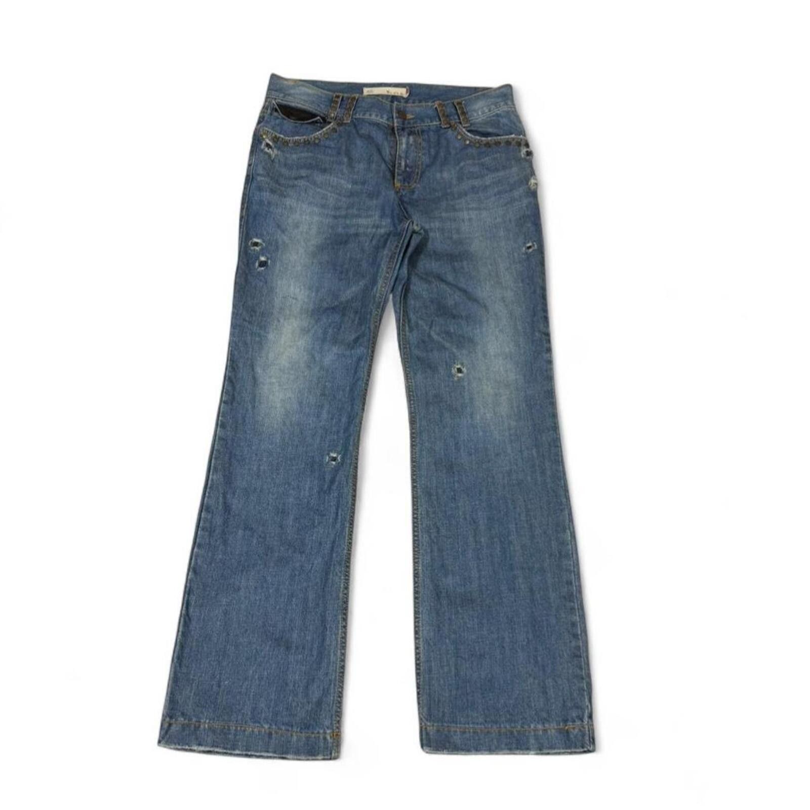 True Religion Distressed flap pockets blue denim jeans with studs Size 32" / US 10 / IT 46 - 2 Thumbnail