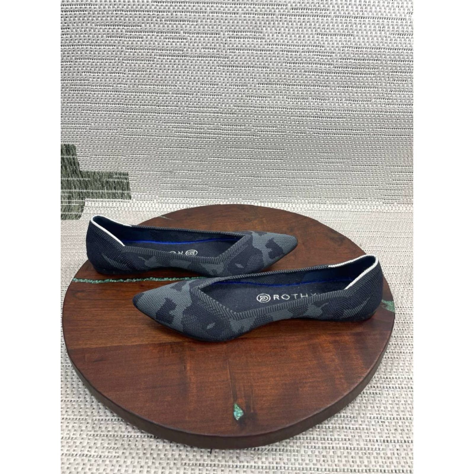Rothy's Rothy’s Flat Womens Size 8.5 The Point Dark Grey Camo Ballet Pointed Toe Slip On Shoes Women Casual Knit Textile Rubber Lining Logo M Size US 6 / IT 36 - 7 Thumbnail
