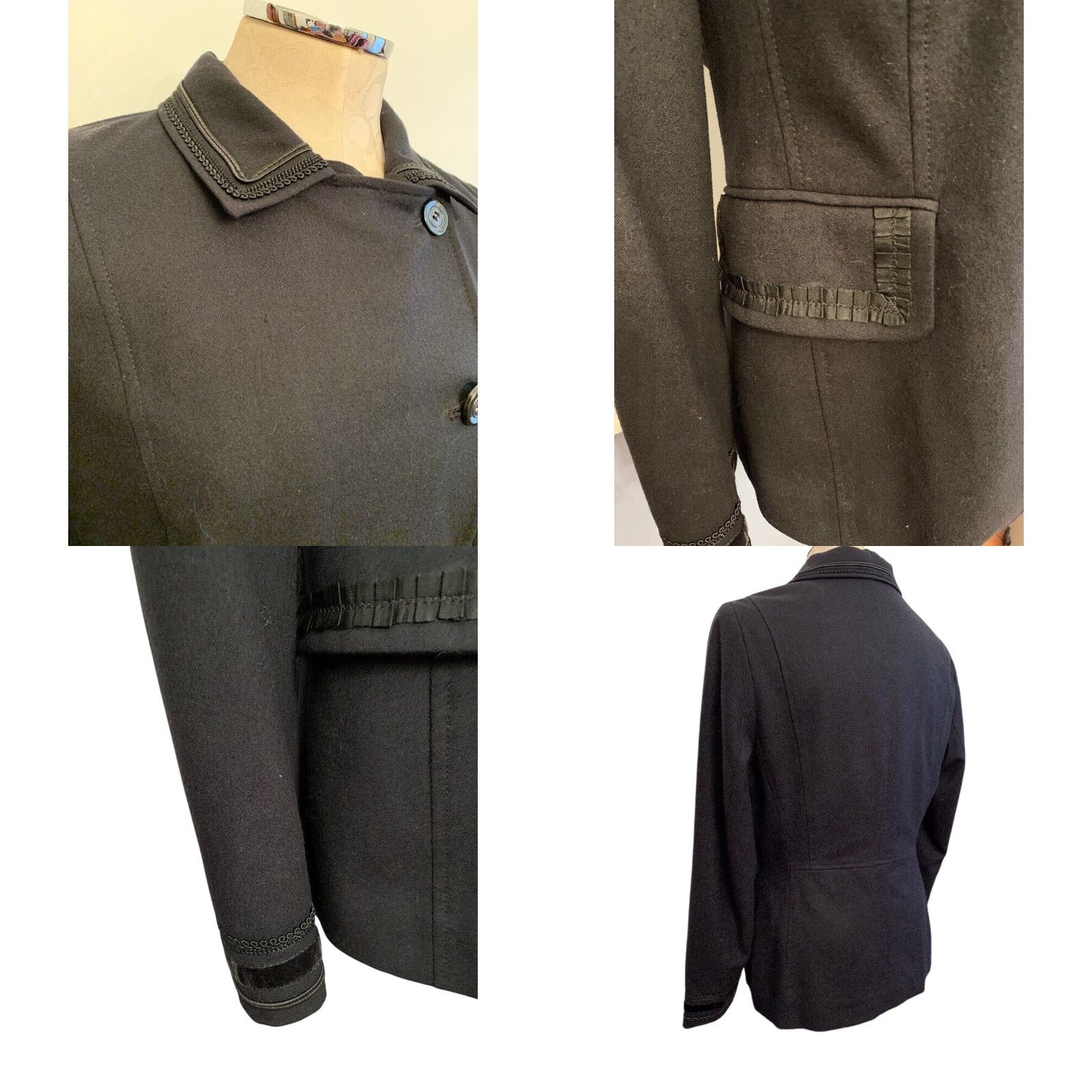 Vintage VINTAGE Feraud Blazer Jacket Womens Wool Blend Braided Trim 12 Black Size 44 (12) - Lightweight Womens Blazer Jacket Size XL / US 12-14 / IT 48-50 - 8 Thumbnail