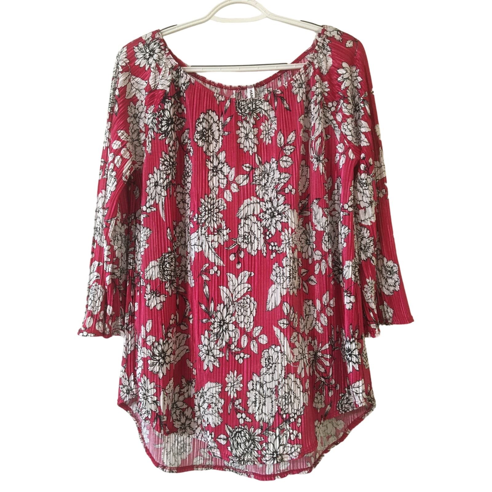 Other NWT Hanger 55 Large 3/4 Sleeve Pink & Black Floral Crêpe Top Size L / US 10 / IT 46 - 1 Thumbnail