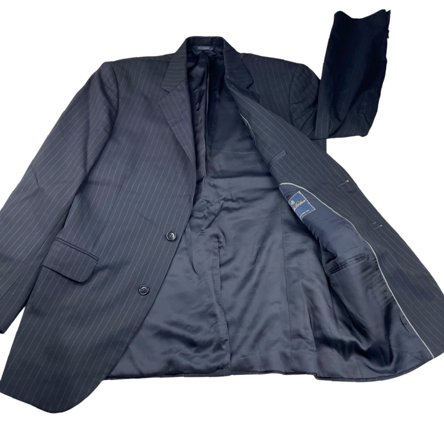 Brooks Brothers Brooks Brothers Blazer Jacket Navy Blue Stripe Wool Stretch 2-Button Long 42L Mens Regular Size 42R - 3 Thumbnail