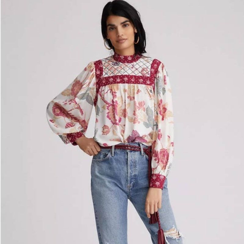 Anthropologie New Anthropologie Let Me Be Quilted Floral Blouse $130 SMALL Size S / US 4 / IT 40 - 2 Thumbnail