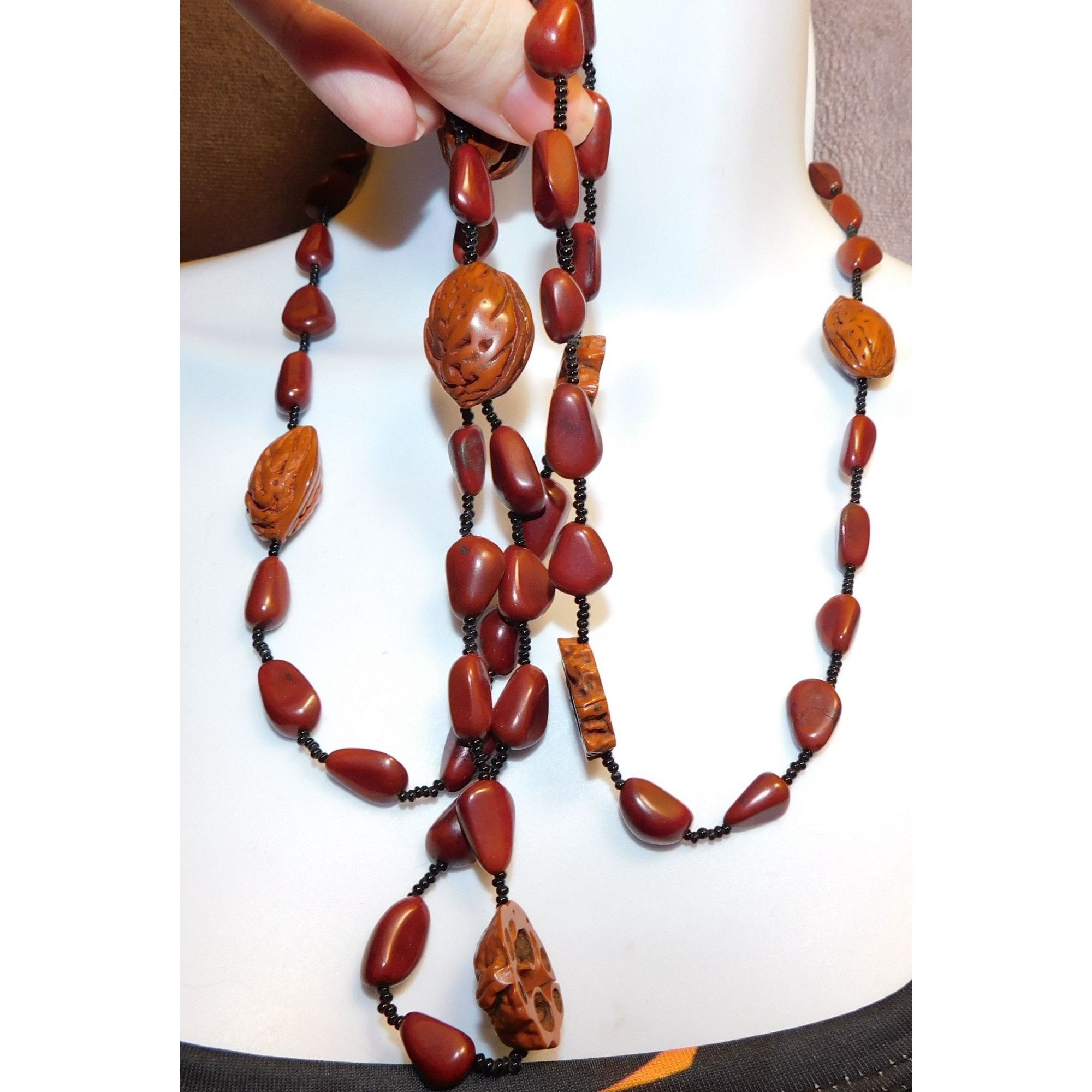 Other Rustic Nature Inspired Peach Pit Stone And Glass Beaded Neck Size ONE SIZE - 4 Thumbnail