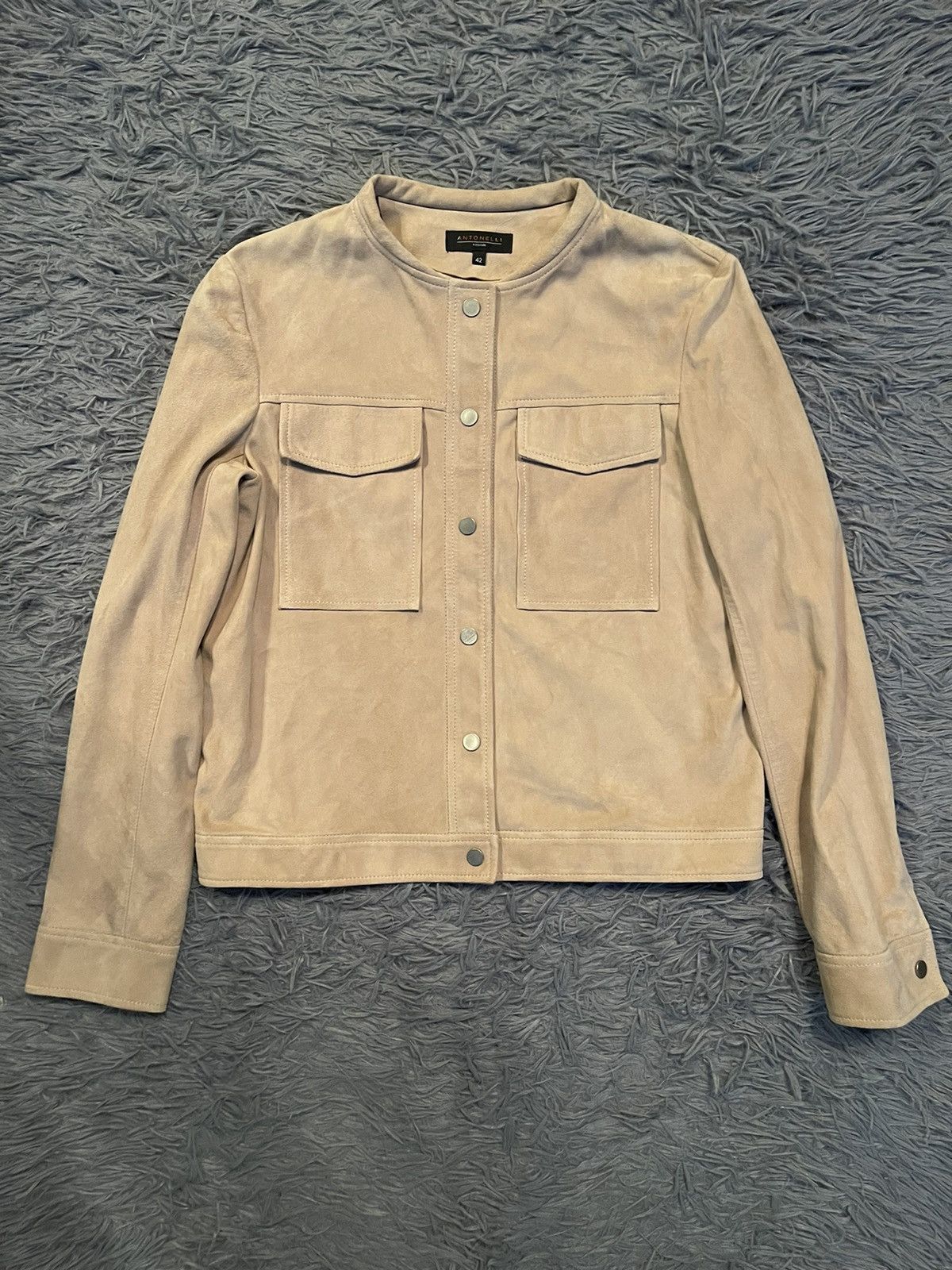 image of Italian Designers x Leather Jacket Antonelli Firenze 100% Suede Leather Luxury Jacket in Beige, Wom