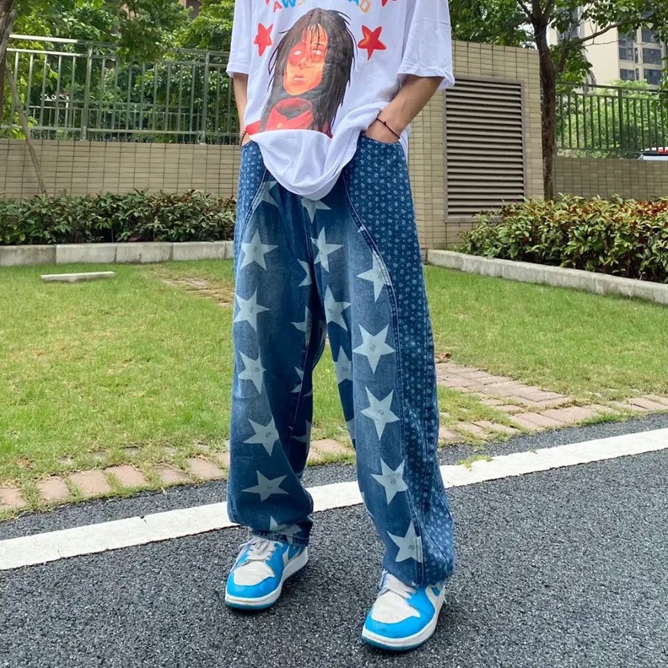 Japanese Brand × Jean Star Graphic Baggy Jeans y2k Size US 34 / EU 50 - 1 Thumbnail