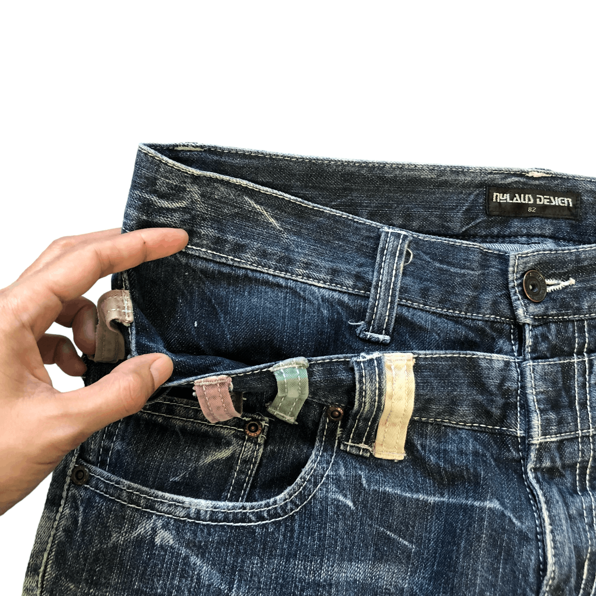 Japanese Brand NYLOUS DESIGN LIMITED EDITION DOUBLE WAIST DENIM #5982-216 Size US 31 - 4 Thumbnail