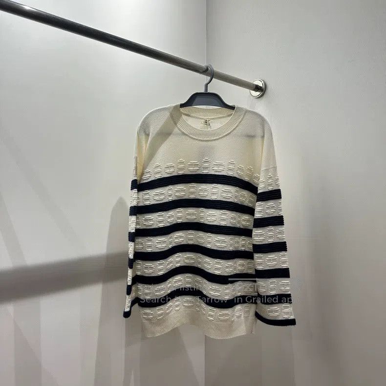 Hermes Hermes Striped Logo Cashmere Long Sleeve Knit Size XS / US 0-2 / IT 36-38 - 1 Thumbnail