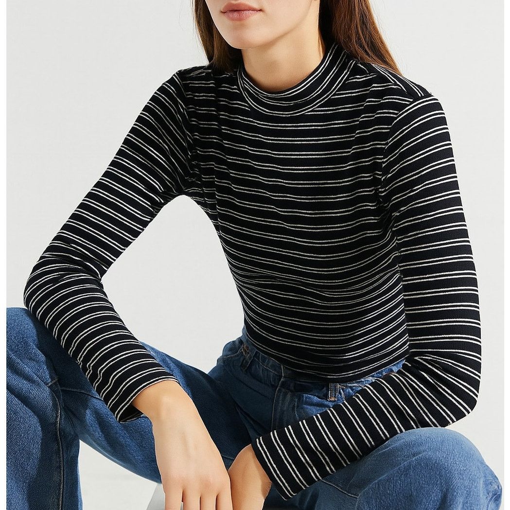 BB Dakota BB Dakota Black Striped Ribbed Turtle Neck Sweater Small Size S / US 4 / IT 40 - 1 Thumbnail
