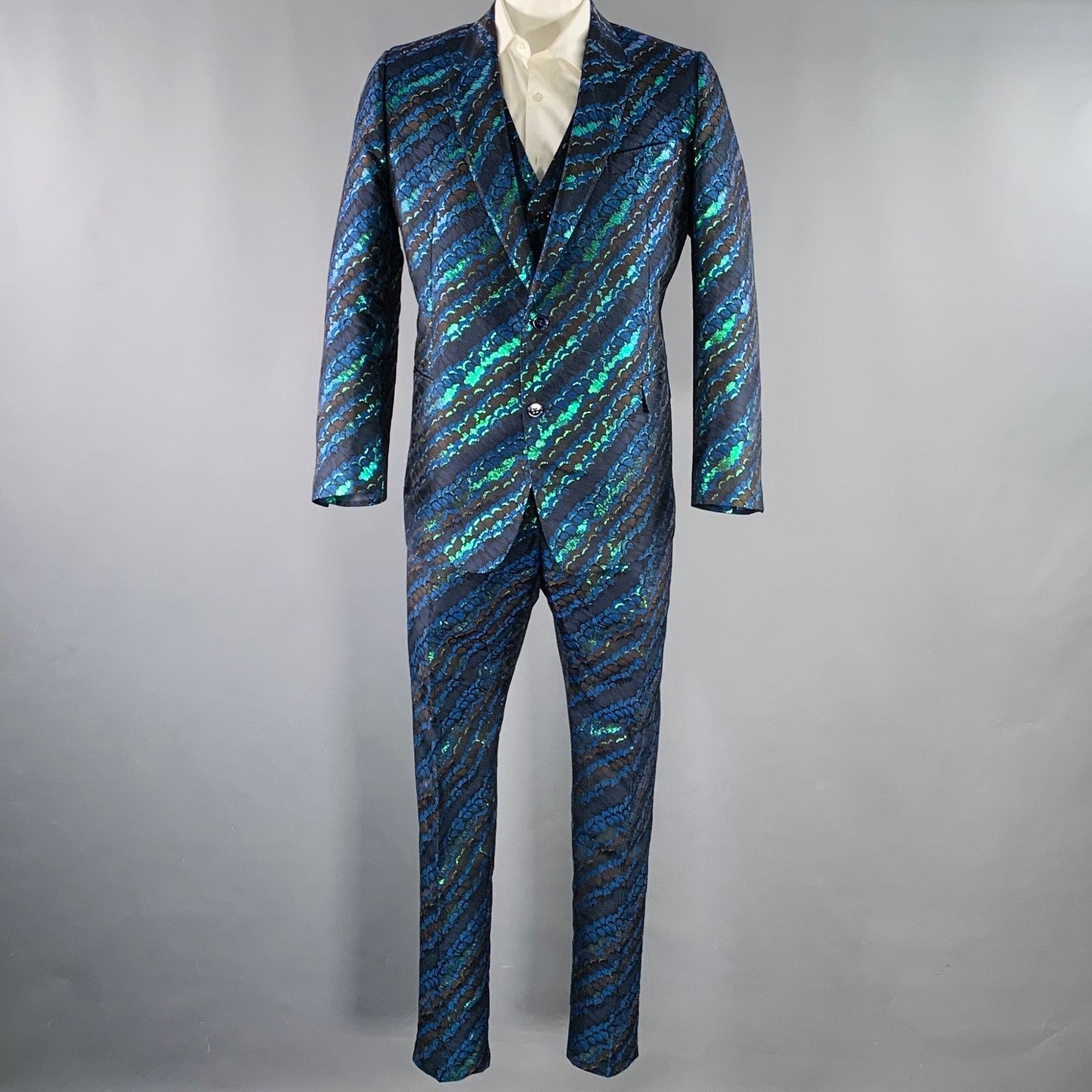 Dolce & Gabbana Size 44 Black Green Blue Jacquard Polyester Suit Size 44R - 3 Thumbnail