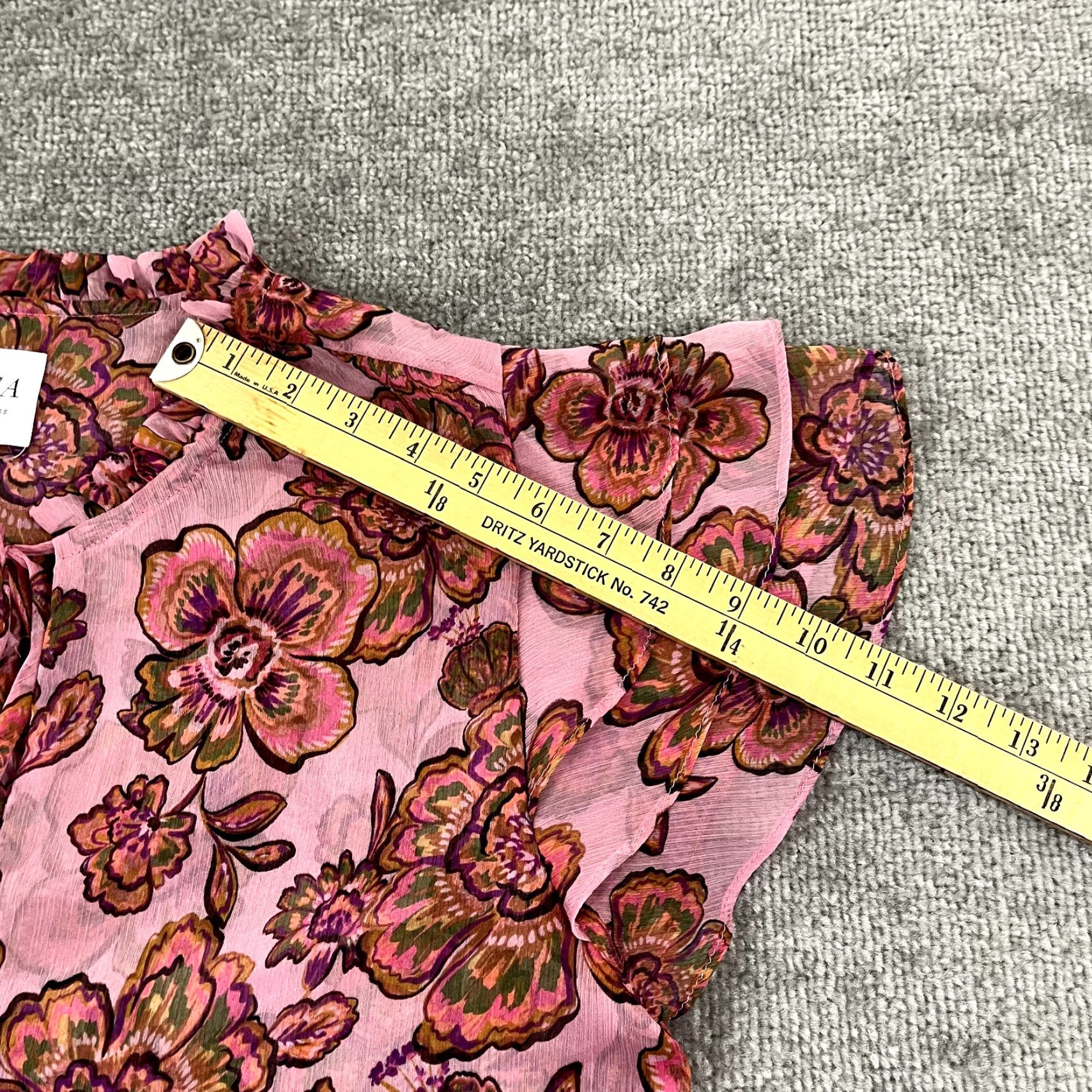 Vintage MISA Top Womens Medium Pink Floral Sheer Layered Sleeve Peasant BOHO Slit V Neck Shirt Size M / US 6-8 / IT 42-44 - 5 Thumbnail