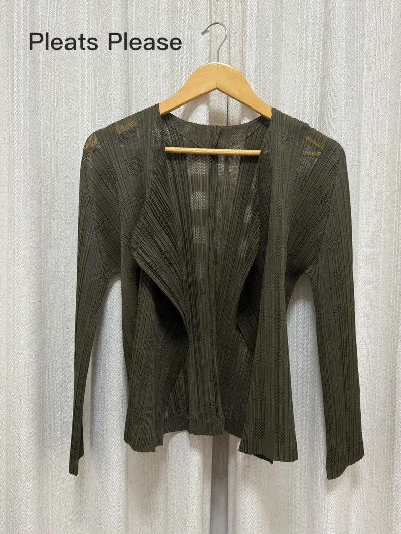 Issey Miyake issey miyake size:3 Olive green pleated hollowed-out cardi Size XXS / US 00 / IT 34 - 1 Thumbnail