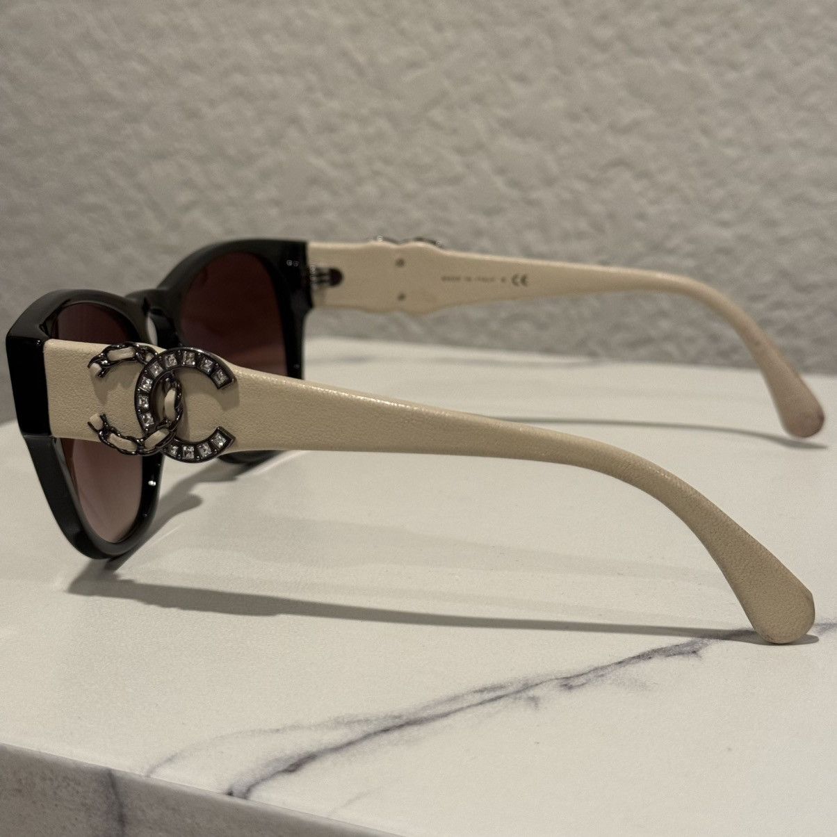 Chanel Chanel 5455-Q-B Black Acetate & Beige Leather Sunglasses Size ONE SIZE - 4 Thumbnail
