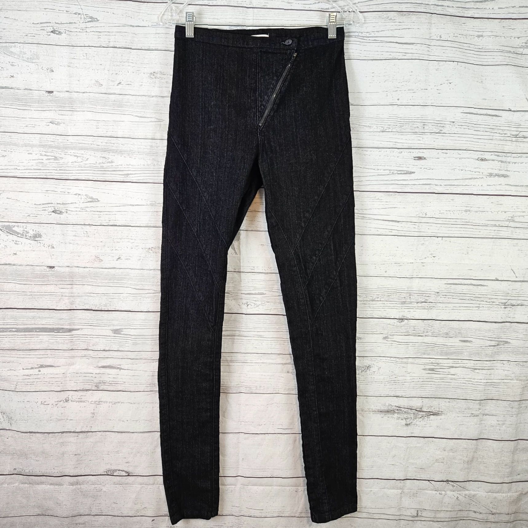Vintage Prairie Underground Womens Skinny Jeans Sz Small Black Diagonal Zip Road to Ruin High Rise 11" Inseam 31.5" Mens? Size 28" / US 6 / IT 42 - 2 Thumbnail
