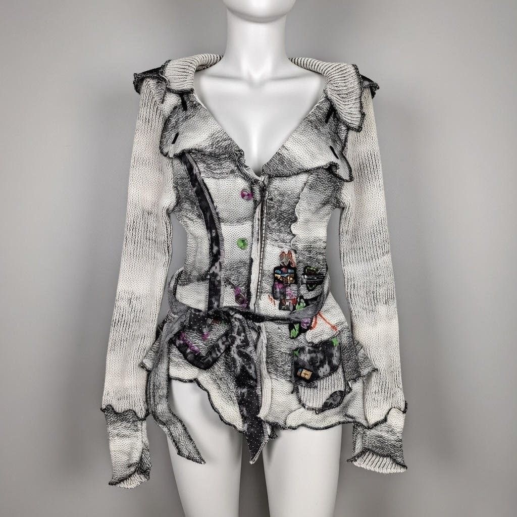 Japanese Brand Rare Julu Christine Deconstructed Knit Cardigan Patchwork Size M / US 6-8 / IT 42-44 - 2 Thumbnail
