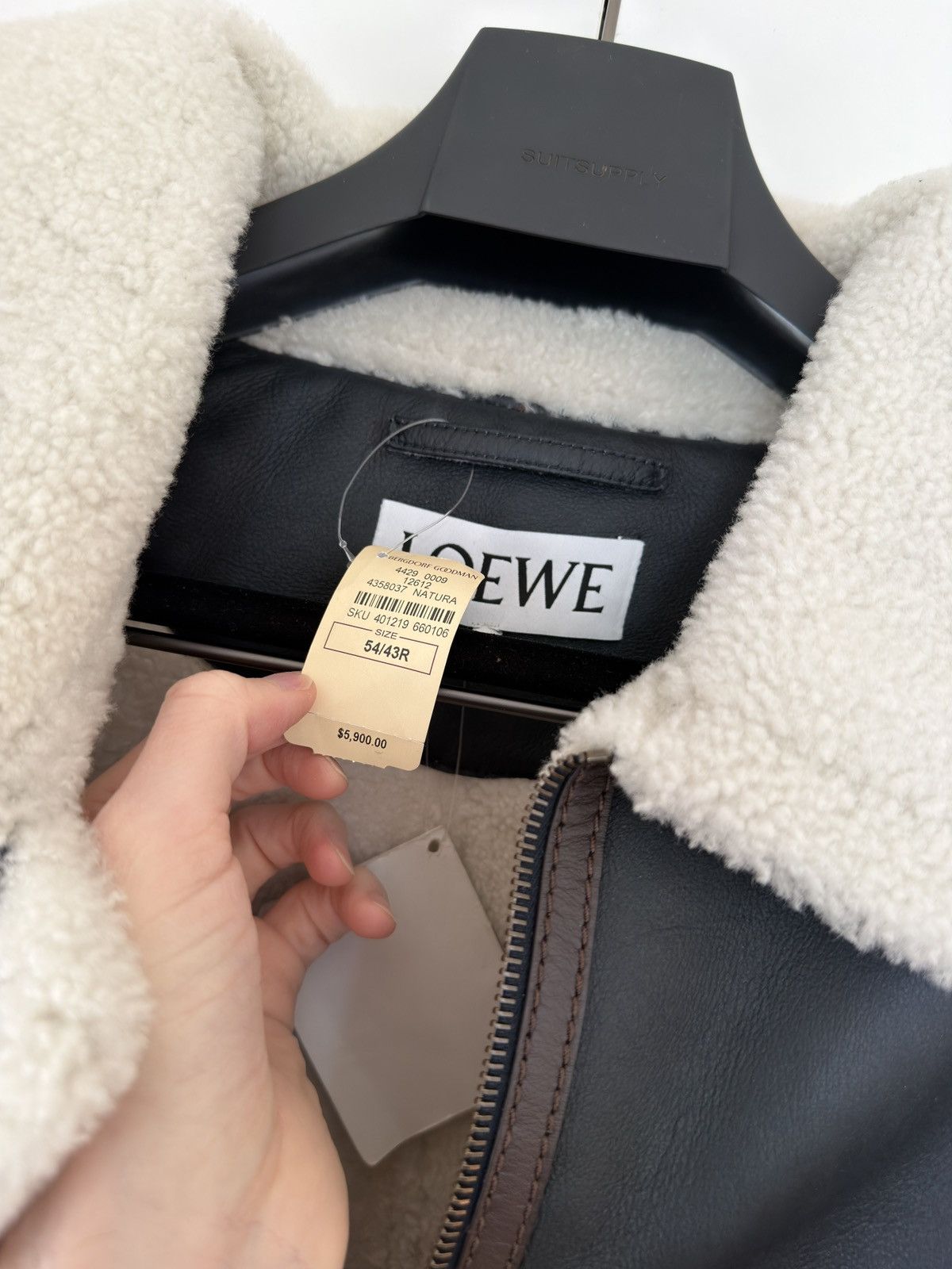 Loewe BNWT Shearling-lined Leather Aviator Jacket Navy Cream 54 Size US XL / EU 56 / 4 - 15 Thumbnail