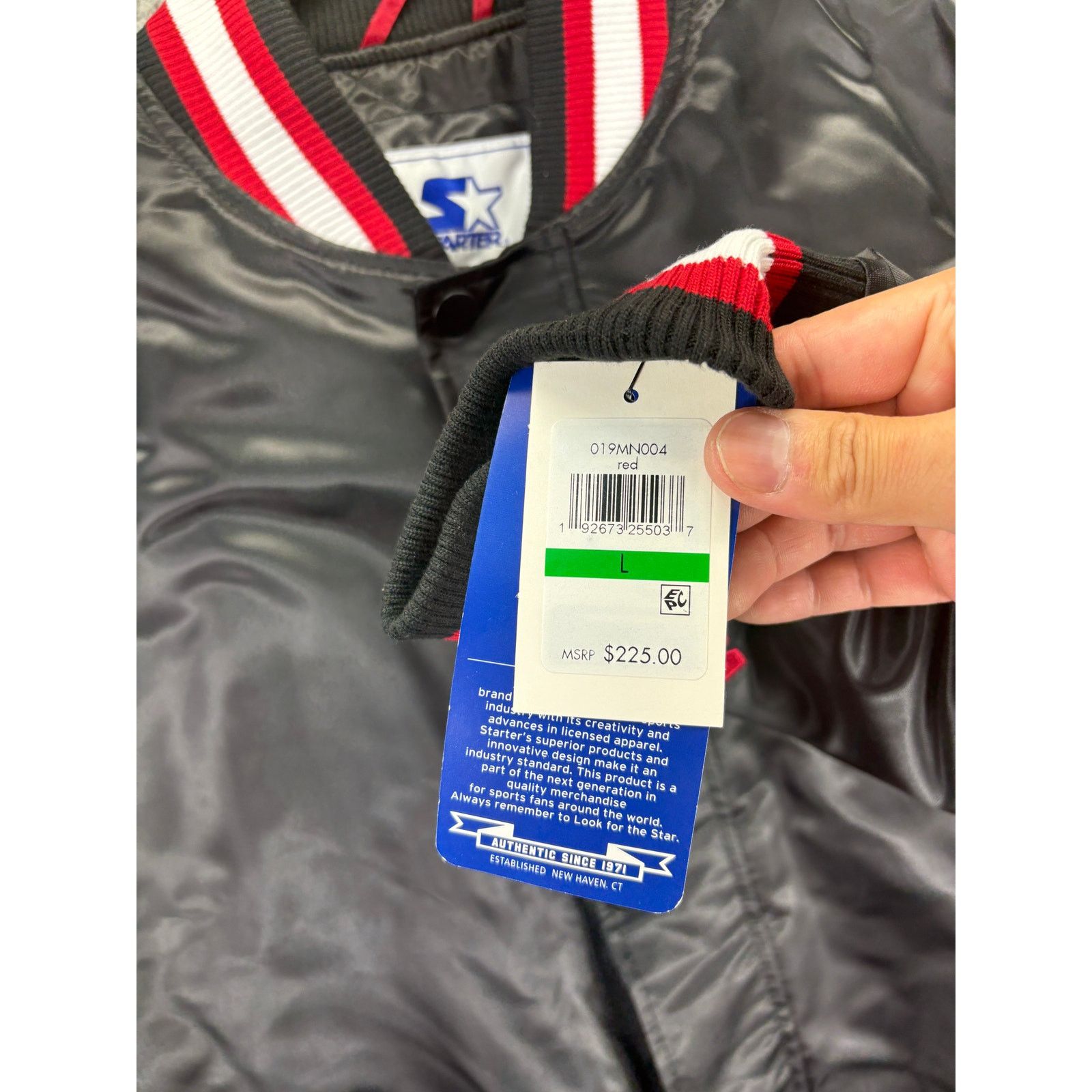 NFL Starter Retro Satin Varsity Bomber Jacket Mens Large Black Size US L / EU 52-54 / 3 - 6 Thumbnail