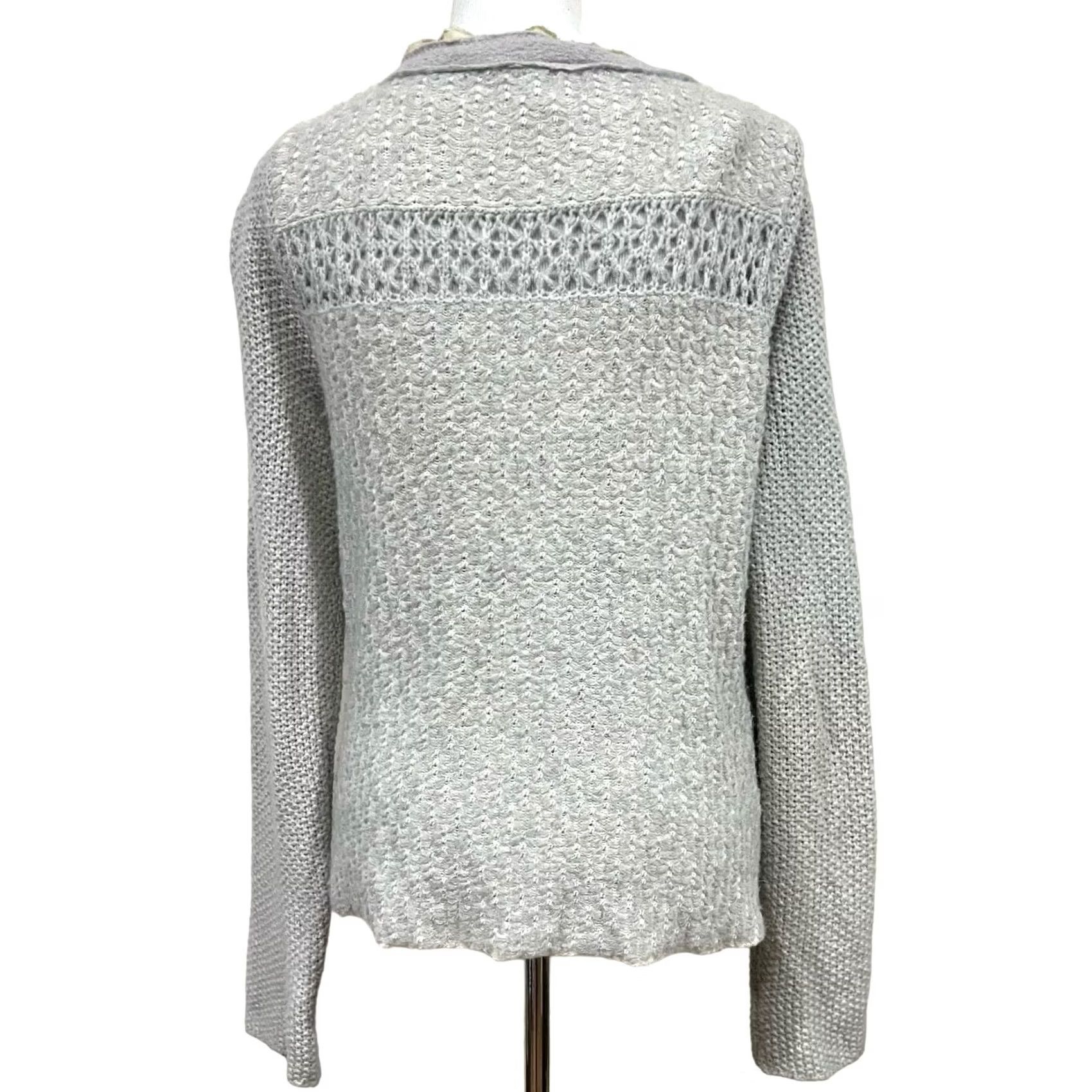 Free People VINTAGE Free People Gray Cardigan Sweater Crochet Stripe Crossover Button Up Women’s L Size L / US 10 / IT 46 - 7 Thumbnail
