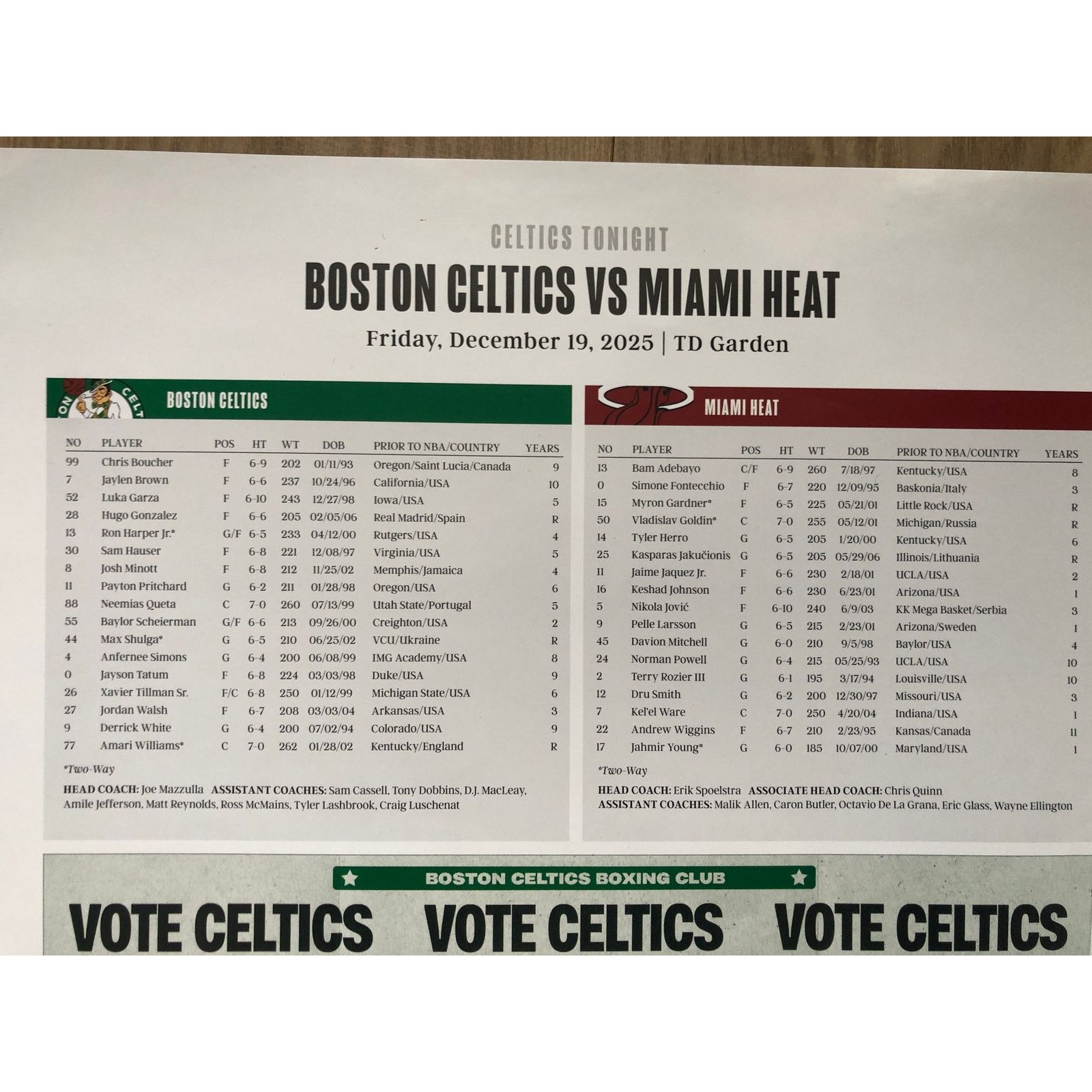 NBA Boston Celtics v Miami Heat 12/19/25 Poster Derrick White Size ONE SIZE - 5 Thumbnail