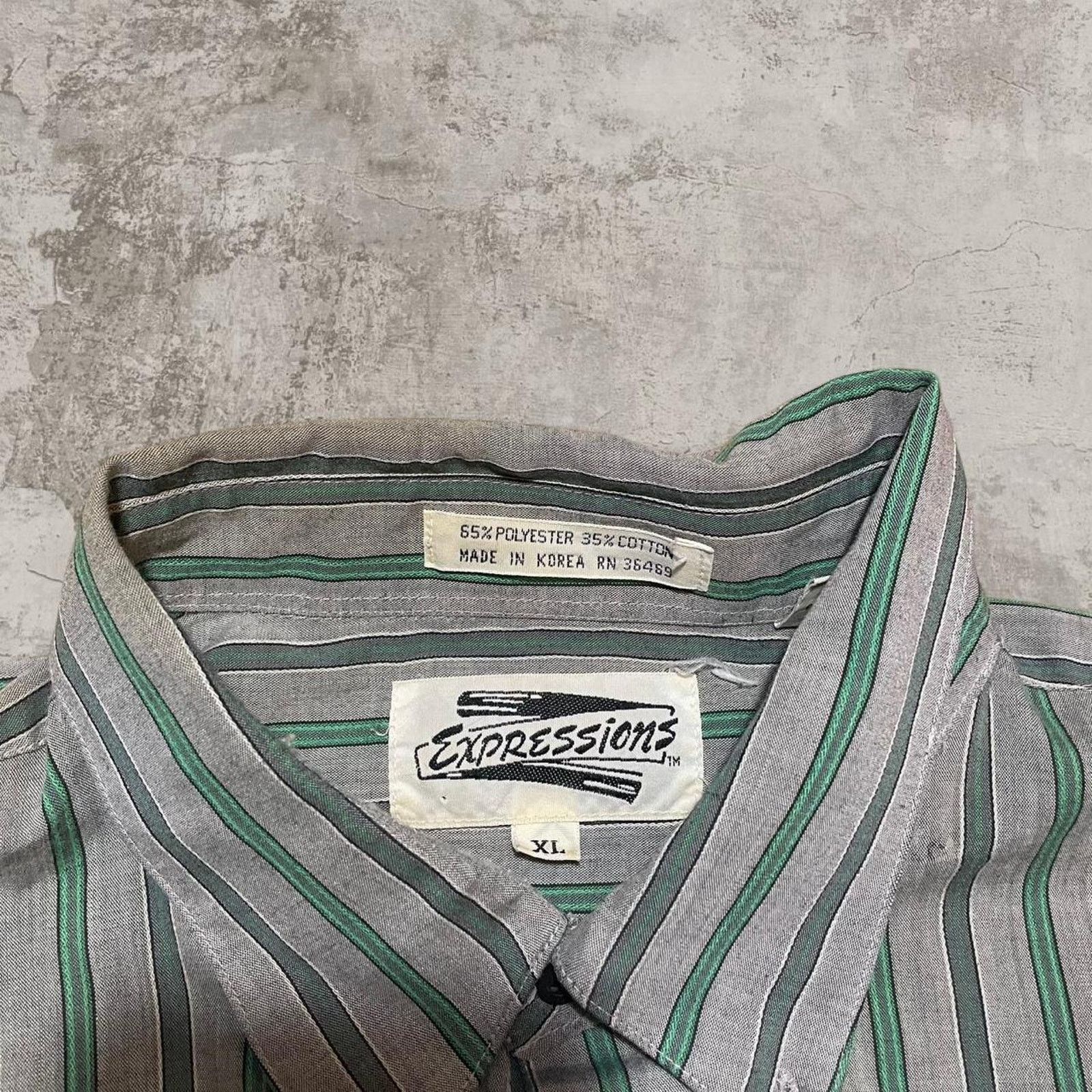 Vintage 80s expression Green and grey striped button-up shirt XL Size US XL / EU 56 / 4 - 3 Thumbnail