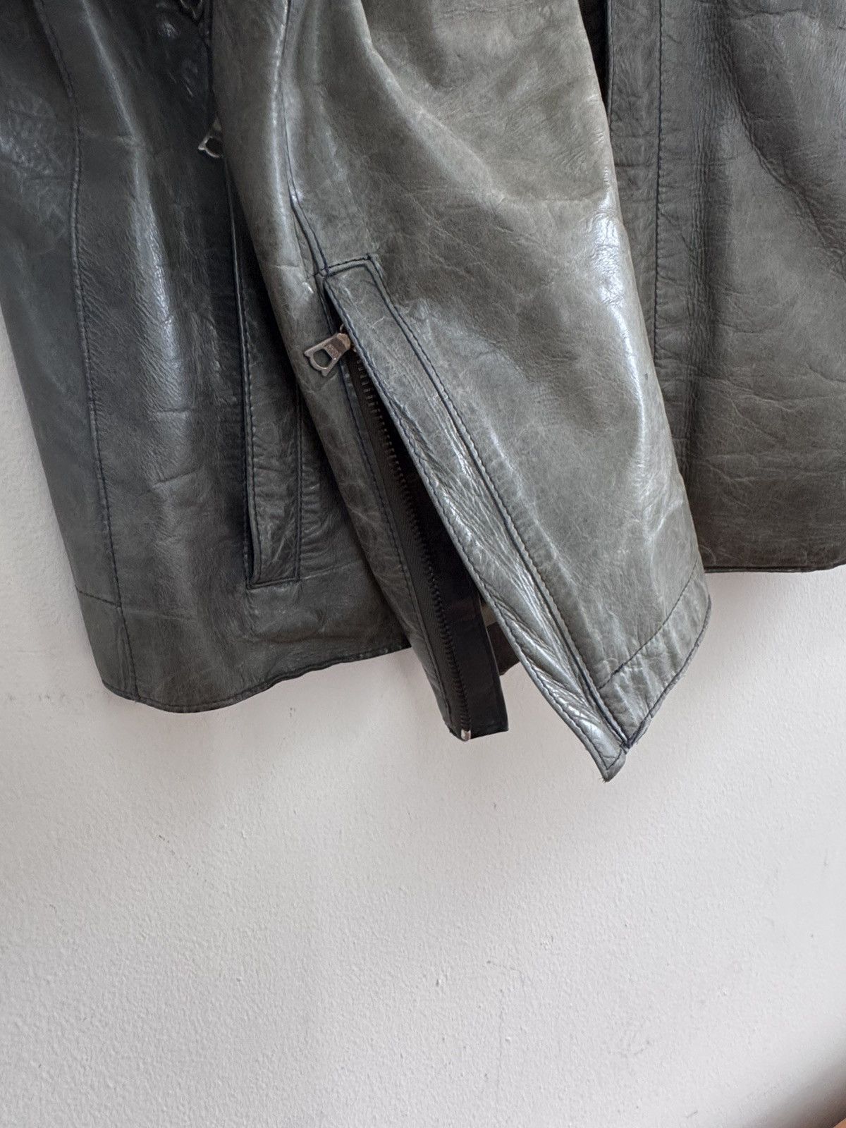 M0851 m0851 Canadian-Made Leather Moto Jacket Gray Size M Washed Size US M / EU 48-50 / 2 - 8 Thumbnail
