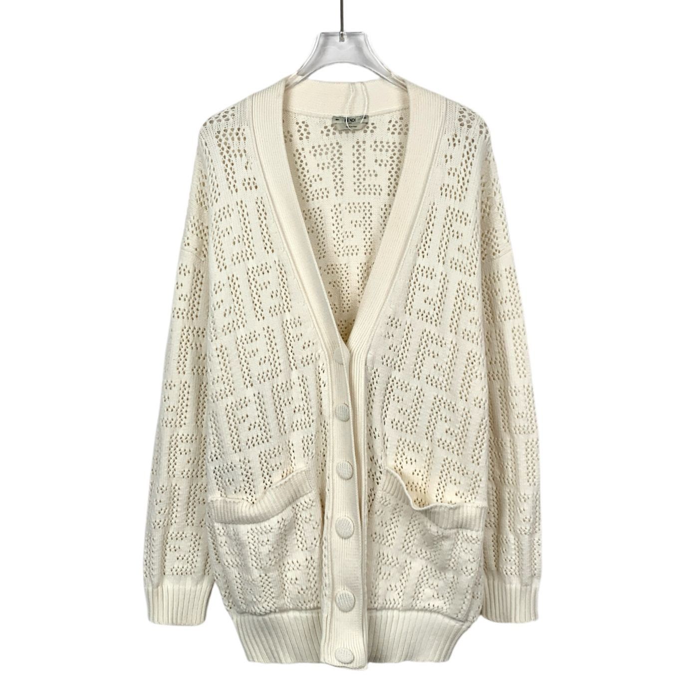 Fendi Fendi White Logo Cut-Out Cotton Knit Cardigan (Size 42) Size M / US 6-8 / IT 42-44 - 1 Thumbnail