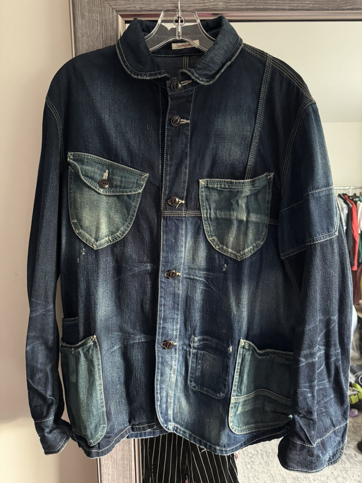 image of Eternal Washed And Distressed Denim Jacket in Blue, Men's (Size Medium)