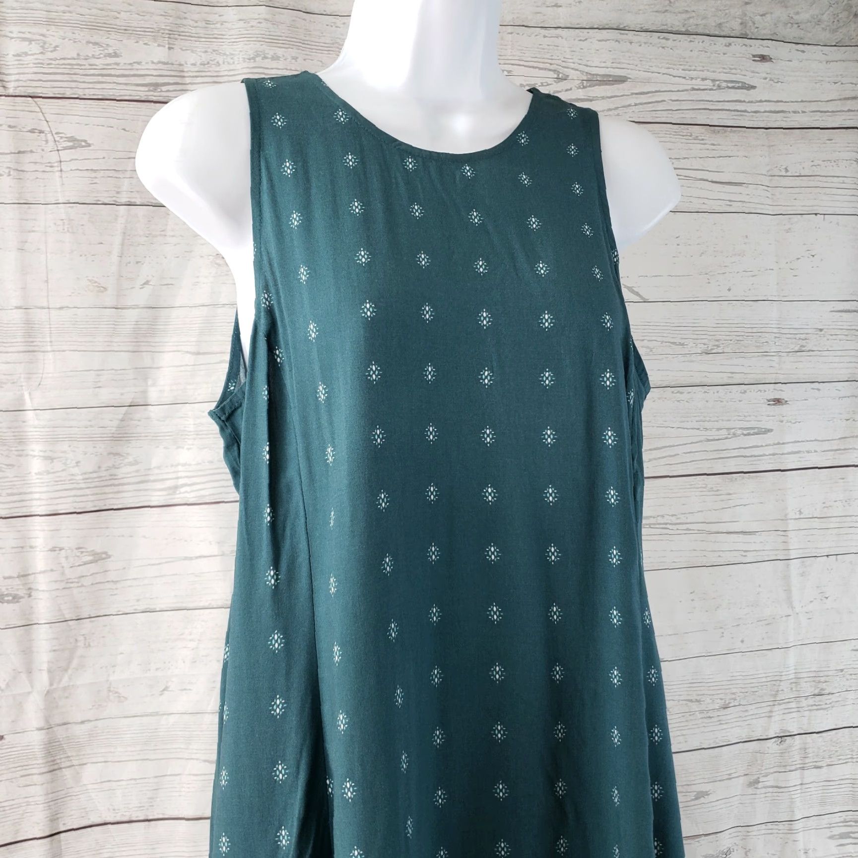 Old Navy VINTAGE Old Navy Womens Dress Sz S Green Teal Sleeveless Rayon A-Line Casual Short 31" Womens Size S / US 4 / IT 40 - 2 Thumbnail