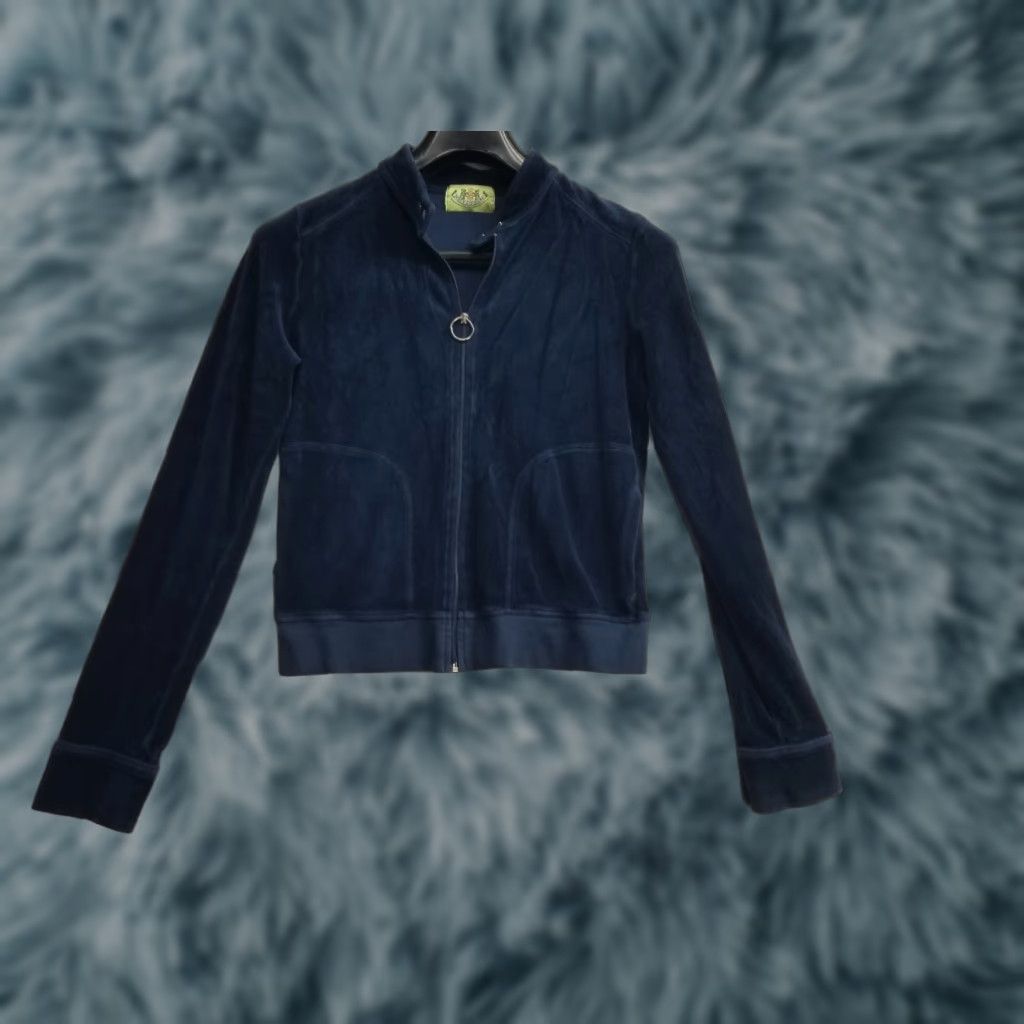 Juicy Couture VINTAGE Juicy Couture Navy Blue Velour Zip Up Track Jacket L Large Women Coat Overcoat Size L / US 10 / IT 46 - 1 Thumbnail