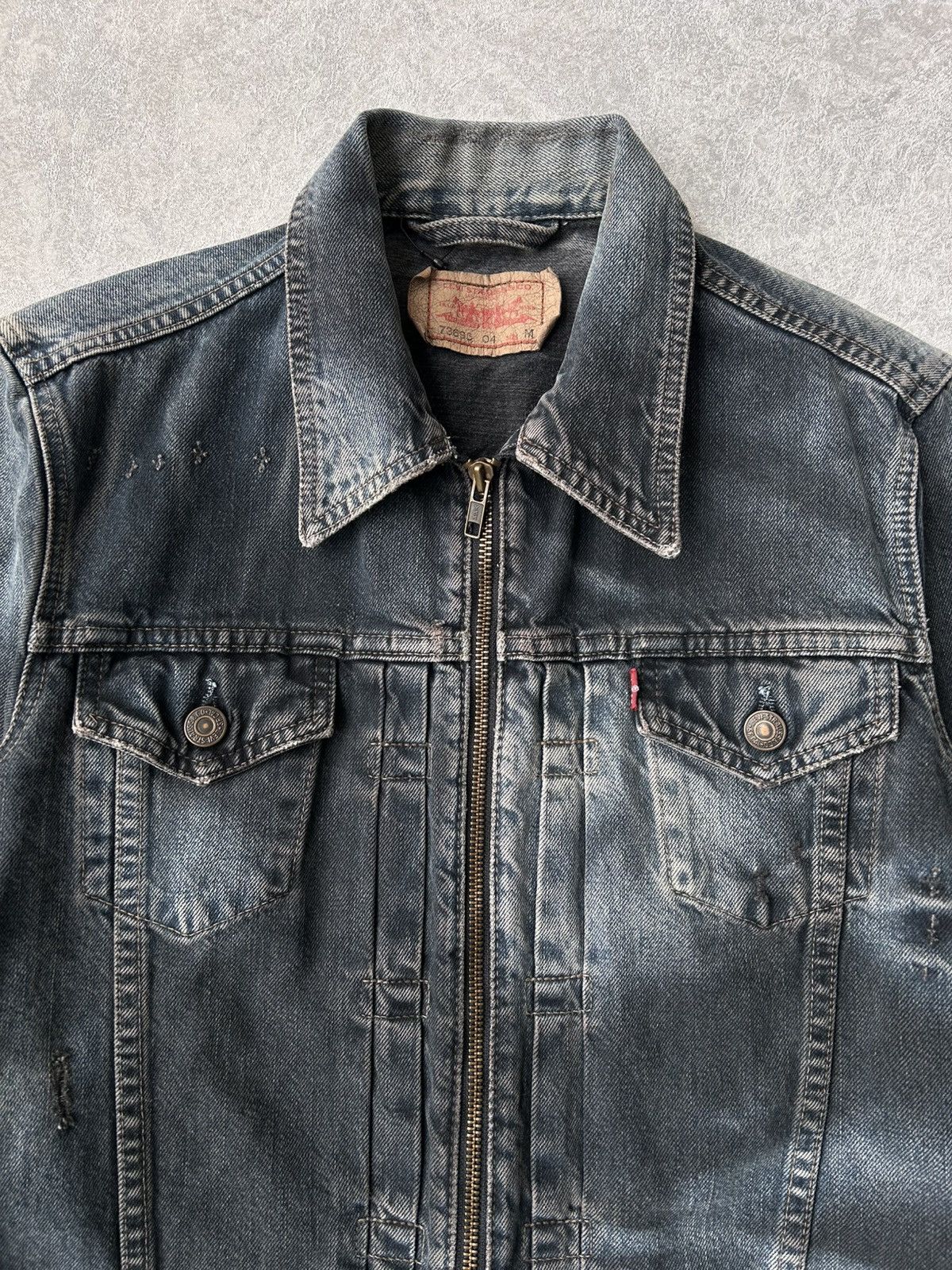 Levi's L.G.B Style Levi’s 73695 Distressed Y2K Full Zip Trucker Size M / US 6-8 / IT 42-44 - 7 Thumbnail