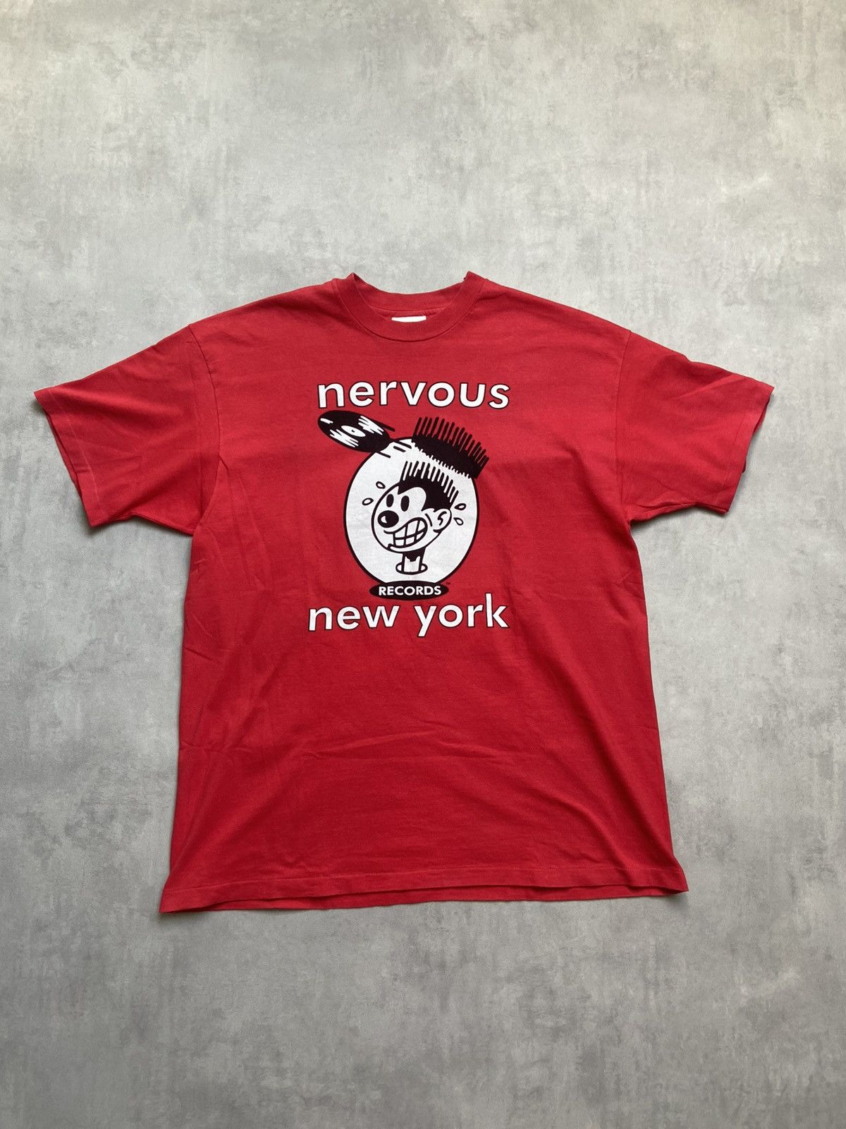 Band Tees 90’s vintage og nervous records new york red tee made in usa Size US XL / EU 56 / 4 - 1 Thumbnail