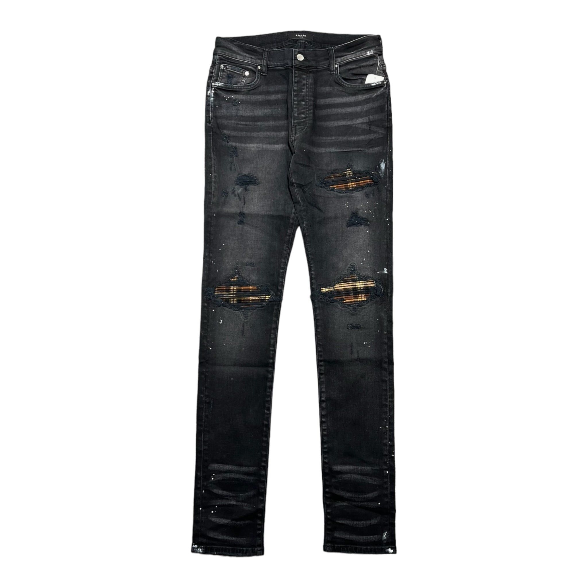 Amiri MX1 Brown Plaid Patch Jeans Aged Black