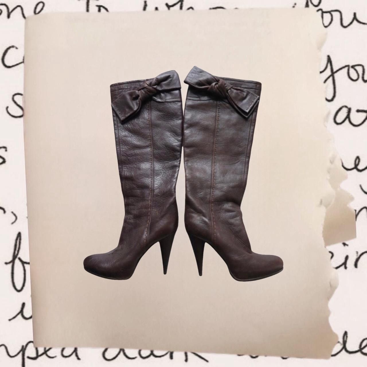 vintage dior bow accent leather knee high boots