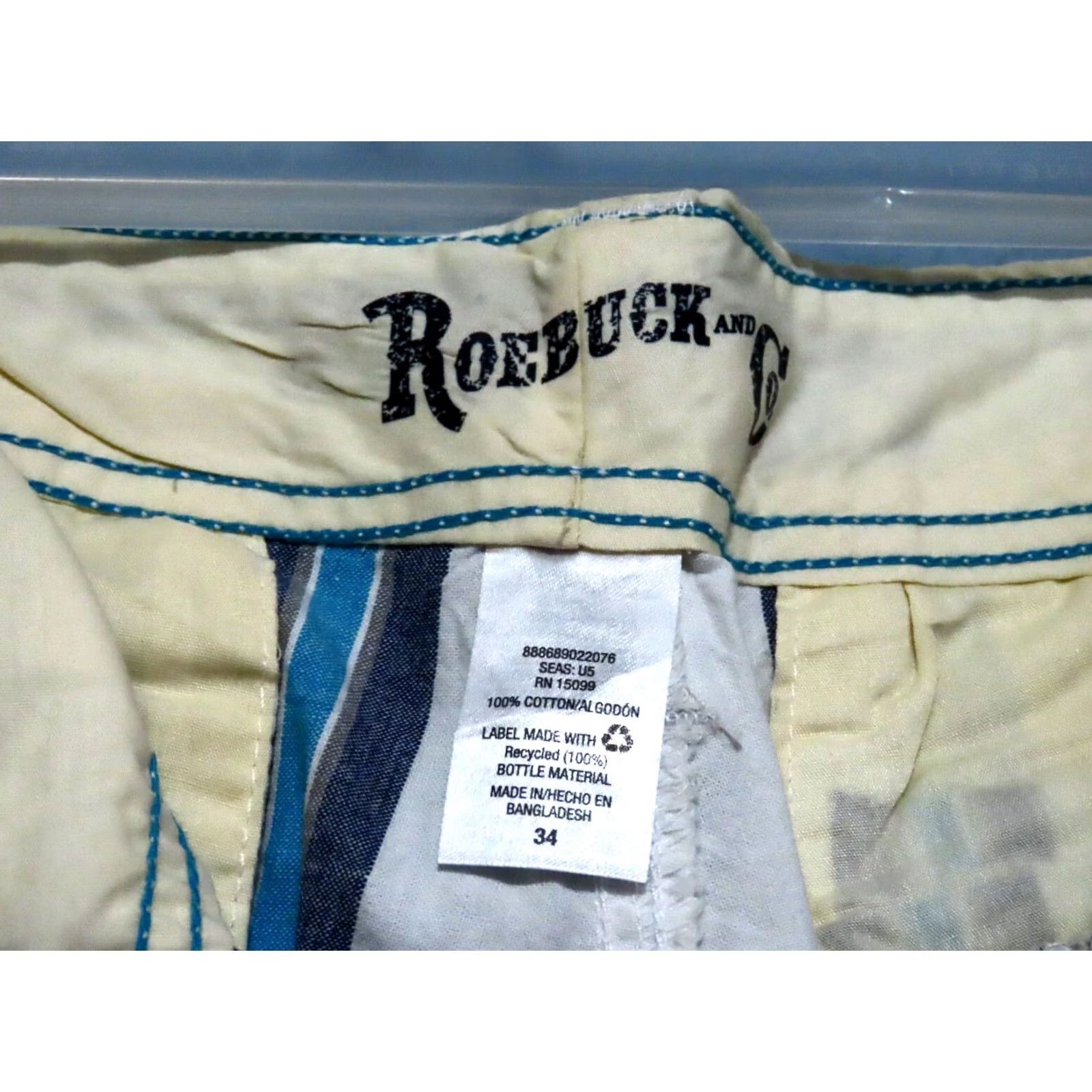 Vintage VINTAGE Roebuck & Co. Young Men's 34 Flat Front White Shorts Blue & Gray Striped NWT Size US 34 / EU 50 - 4 Thumbnail