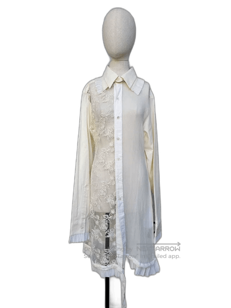 Ann Demeulemeester Rare Silk Blouse with Ruffle and Lace Details. Size M / US 6-8 / IT 42-44 - 1 Thumbnail