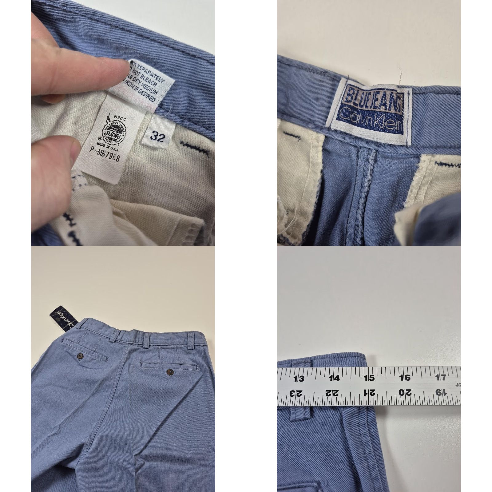Calvin Klein VINTAGE Calvin Klein Jeans Mens 32x34 Pale Slate Pleated Chino USA 90s Blue Khakis Stretch? Size US 32 / EU 48 - 8 Thumbnail